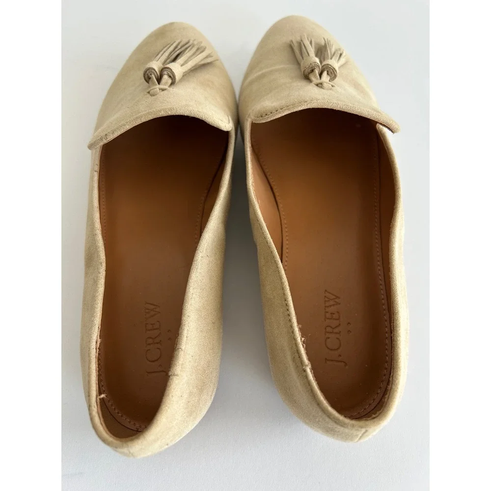 J.Crew Womens Tan Suede Tassel Loafers Smoking Slippers Beige Size 9 Flat‎ Shoes